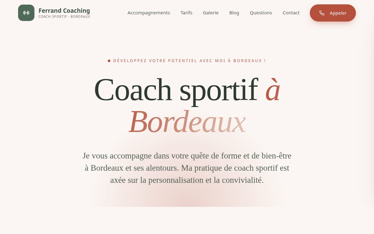 Site internet d'un coach sportif à Bordeaux créé avec Quickio
