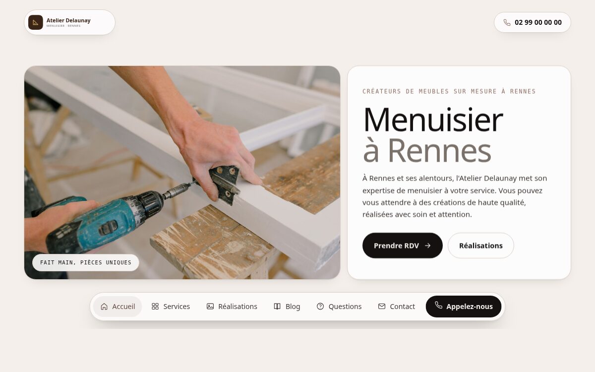 Site internet d'un menuisier à Rennes créé avec Quickio