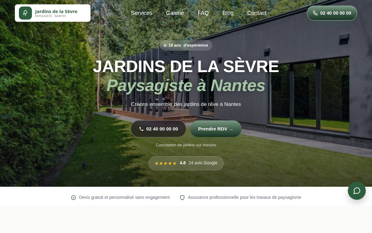 Site internet d'un paysagiste à Nantes créé avec Quickio