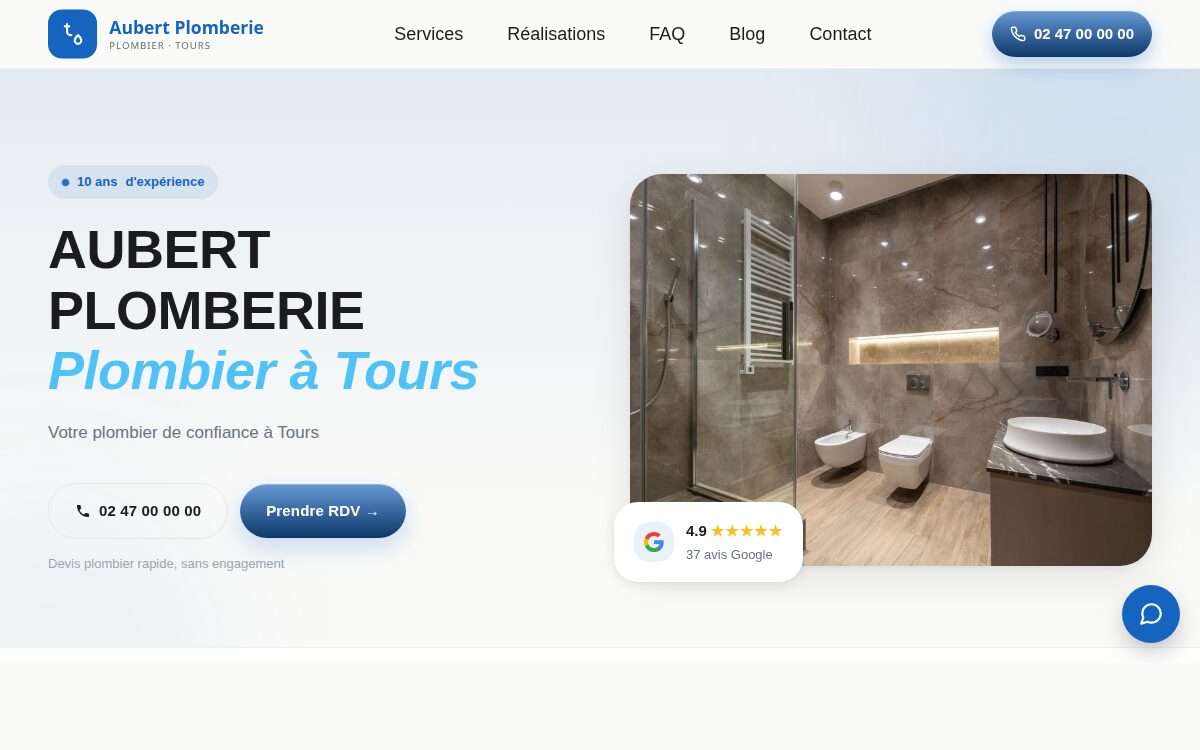 Site internet d'un plombier à Tours créé avec Quickio