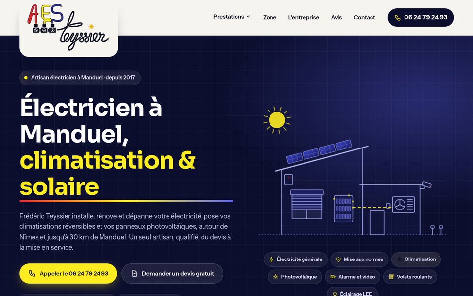 Site d'A.E.S, électricien à Manduel, réalisé par siteartisan