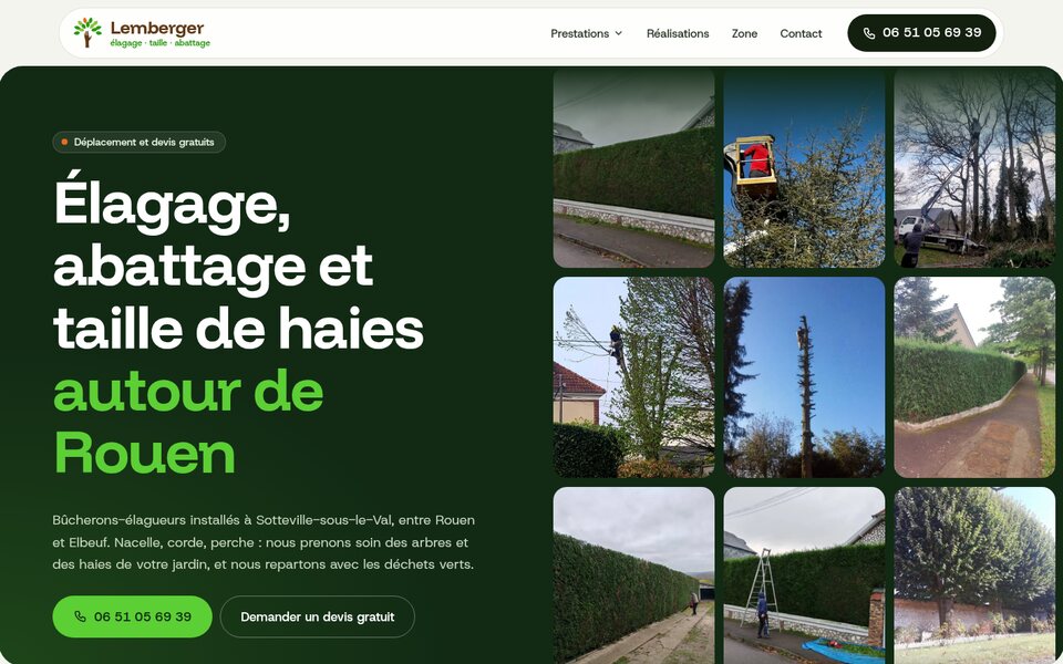 Page d'accueil du site de Lemberger Élagage, élagueurs près de Rouen